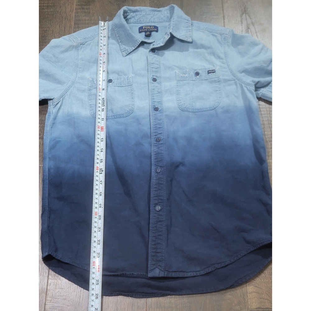 Polo Ralph Lauren Boys L 14-16 Blue Ombre Dip Dye Cotton Short Sleeve Shirt